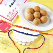 Hand Crafted Rudraksh Rakhi Pair With Besan Laddu