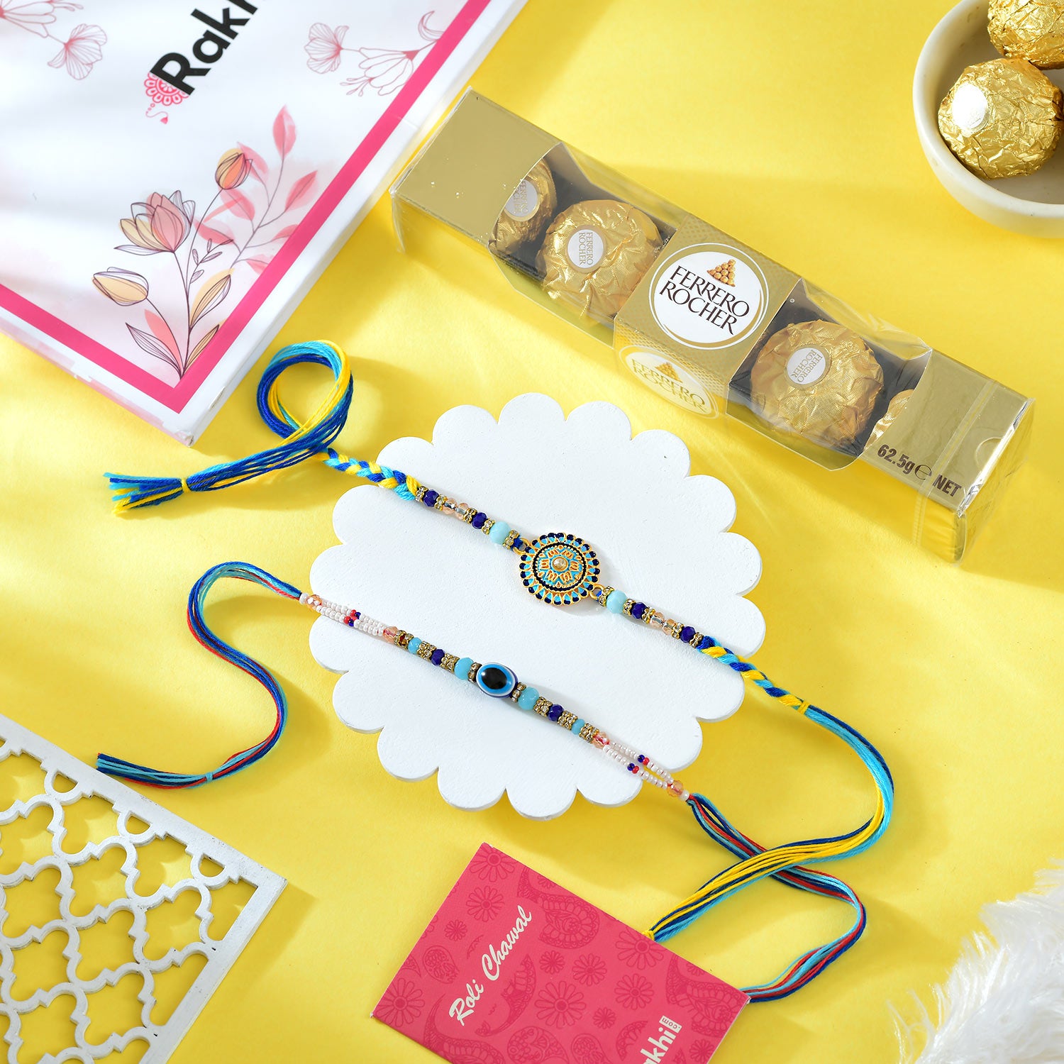 Royal Raja Rani Rakhi With Lindt Lindor Bar With Ferrero Rocher