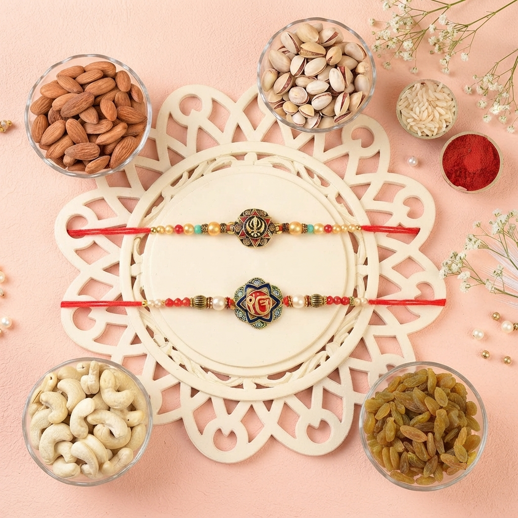 Ik Onkar and Khanda Sahib Rakhi Dry Fruit Hamper