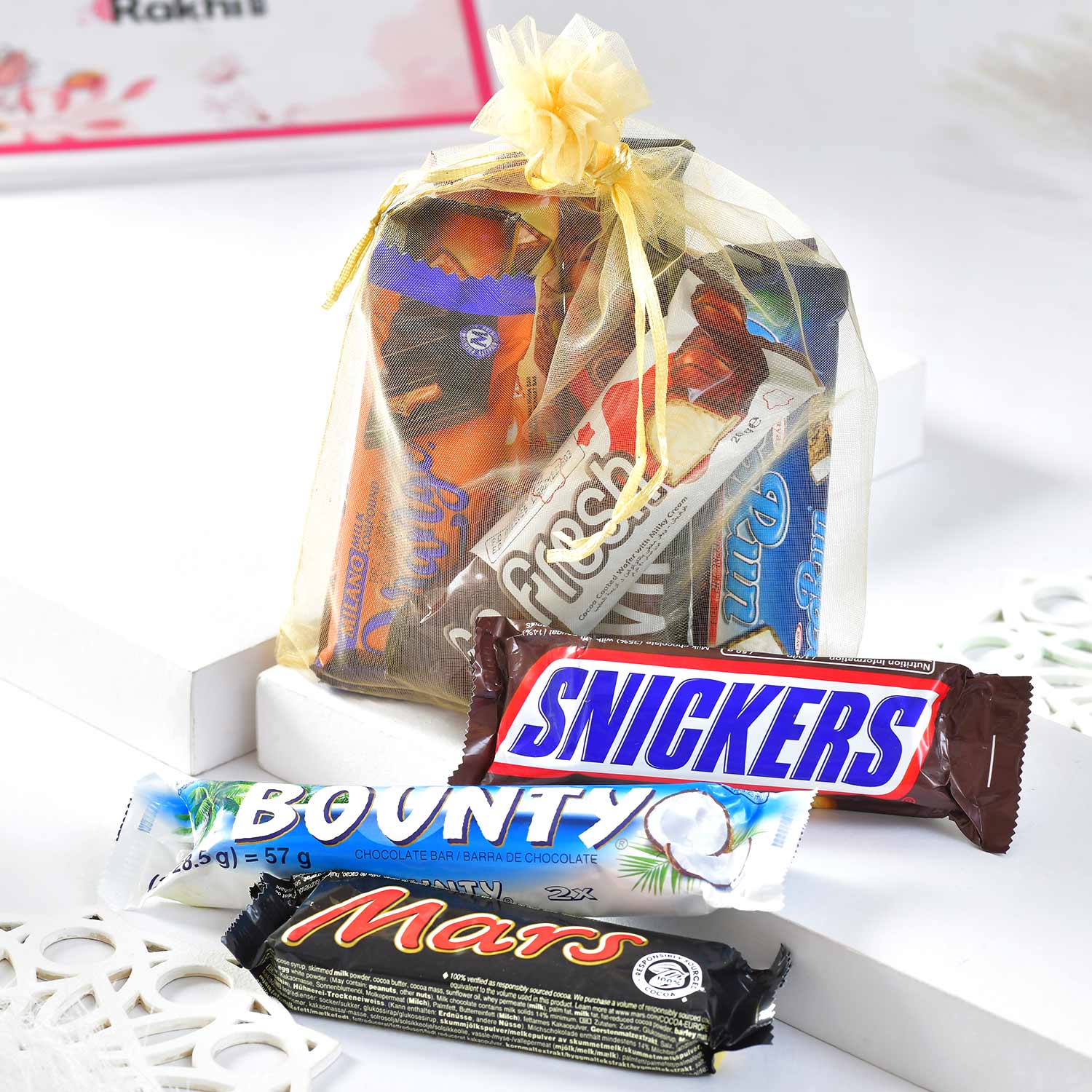 Two Designer Blue Rakhi Mix Choco Hamper