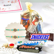 Two Designer Blue Rakhi Mix Choco Hamper