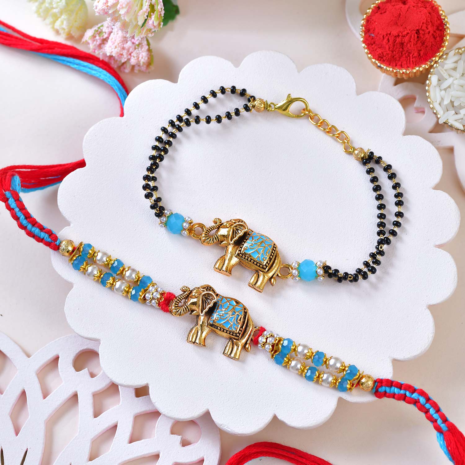 Premium Elephant Rakhi Set With Kaju Katli