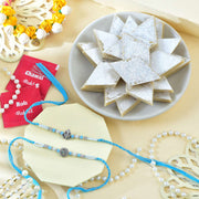 Religious Ganesha And Suriya Dev Rakhi With Kaju Katli