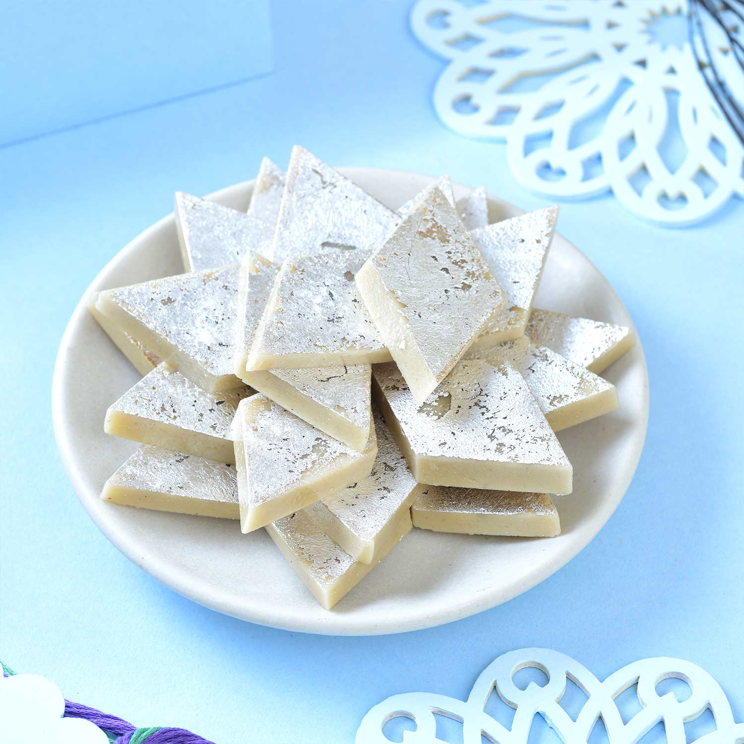 Set Of Three Traditional Rakhi With Kaju Katli And Lindt Chocolate