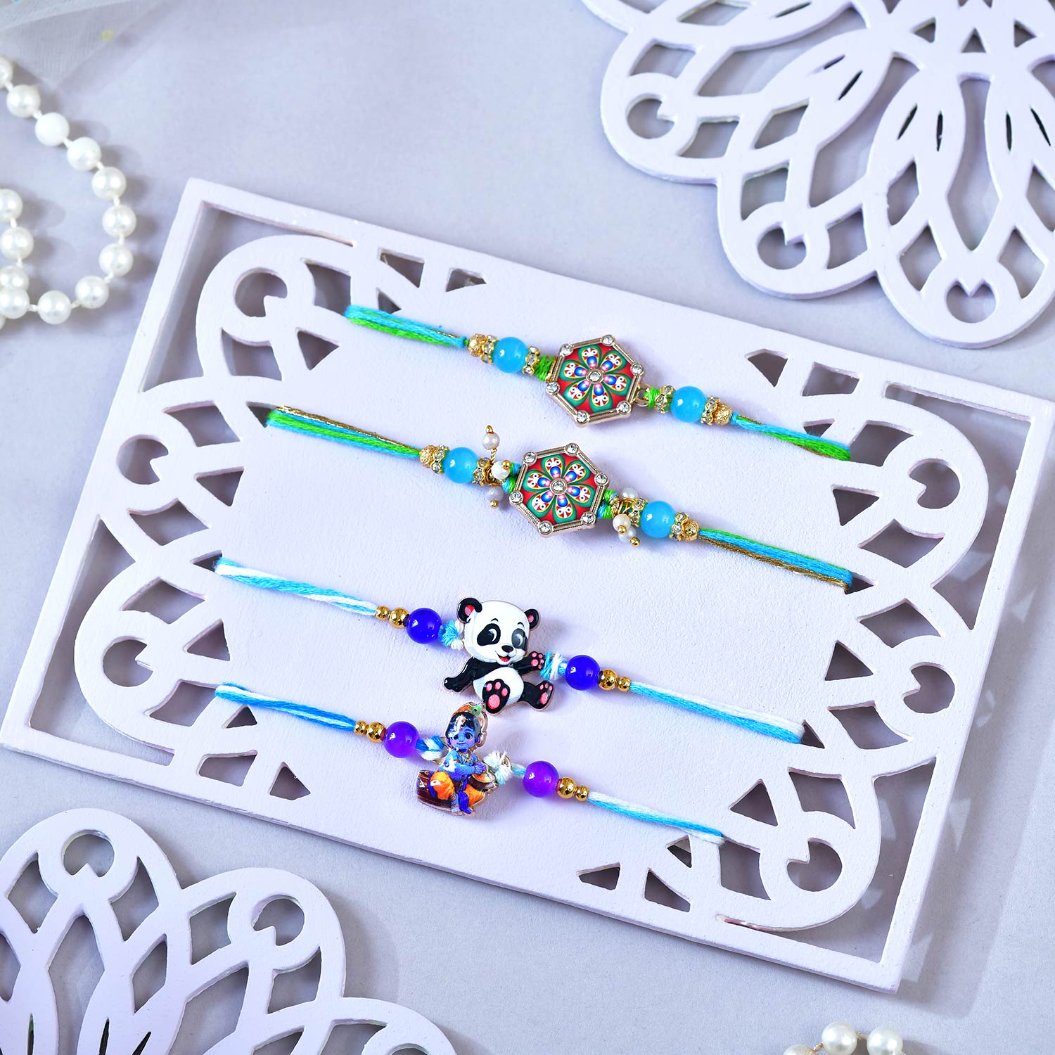 Four Family Rakhi Set With Lindt Chocolates