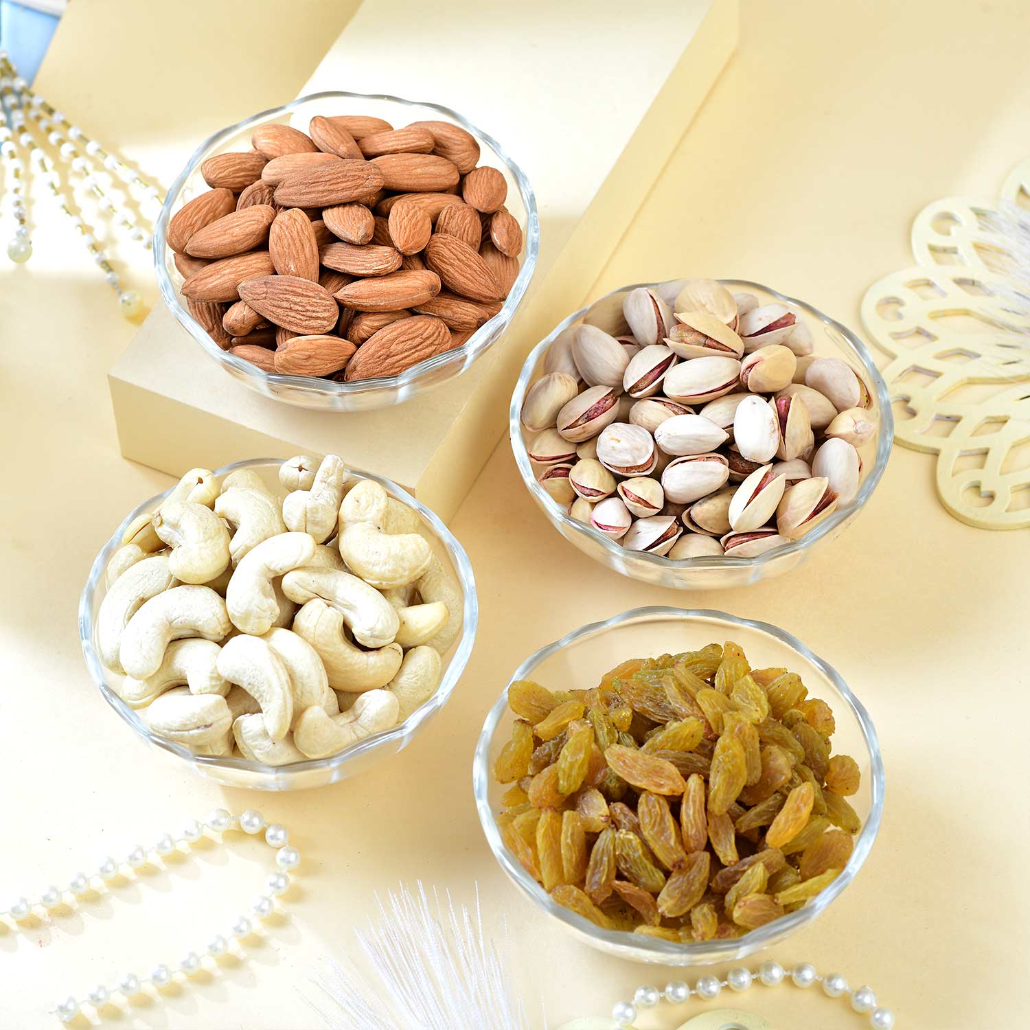5 Designer Rakhi Dry Fruit Hamper