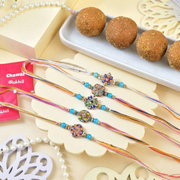 5 Designer Rakhi Set With Besan Laddu