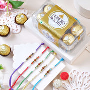 Five Hand Crafted Rudraksh Rakhi With Ferrero Chocolates