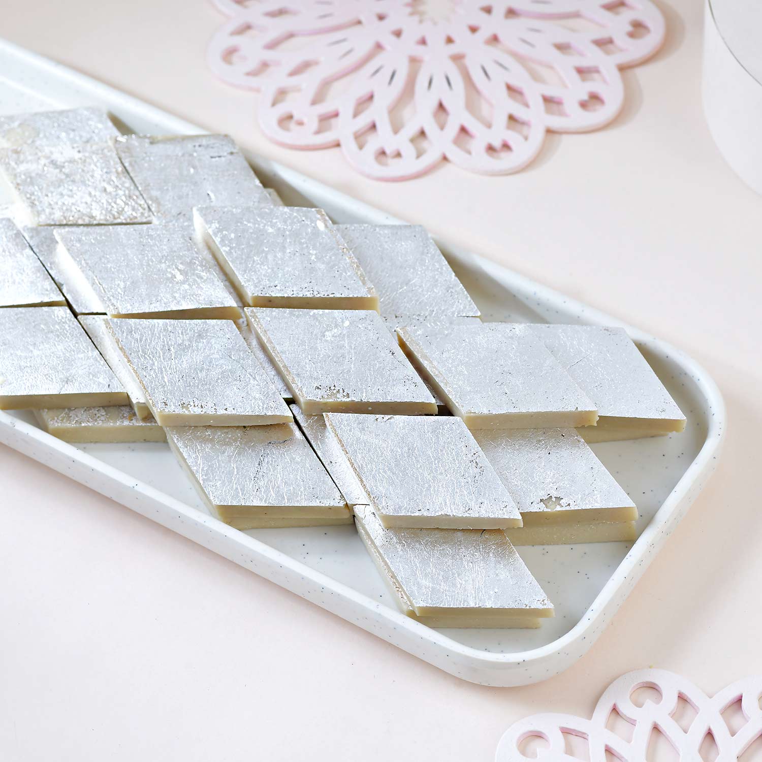 Five Hand Crafted Rudraksh Rakhi With Kaju Katli