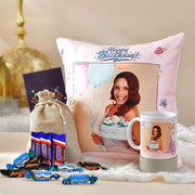 Birthday Chocolate and Personalized Cushion with Mug