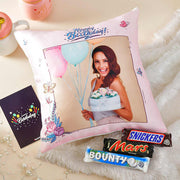 Birthday Personalized Photo Cushion With Chocolates