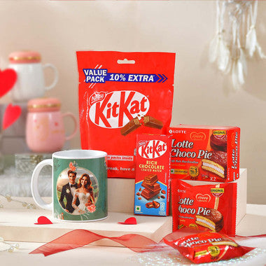 Anniversary Gift of Photo Mug with Kit Kat Chocolates and Choco Pie