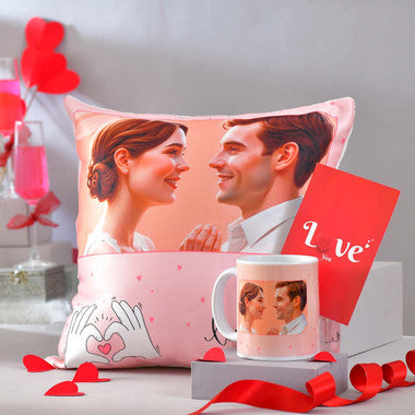 Romantic Combo of Love Personalized Photo Cushion and Mug